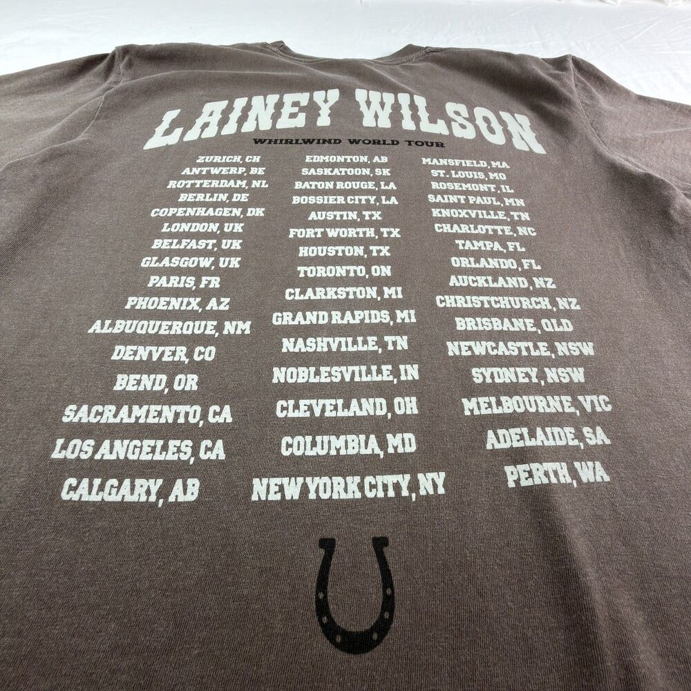 lainey wilson whirlwind world tour 2025 brown concert t shirt large tour dates - Picture 6 of 8